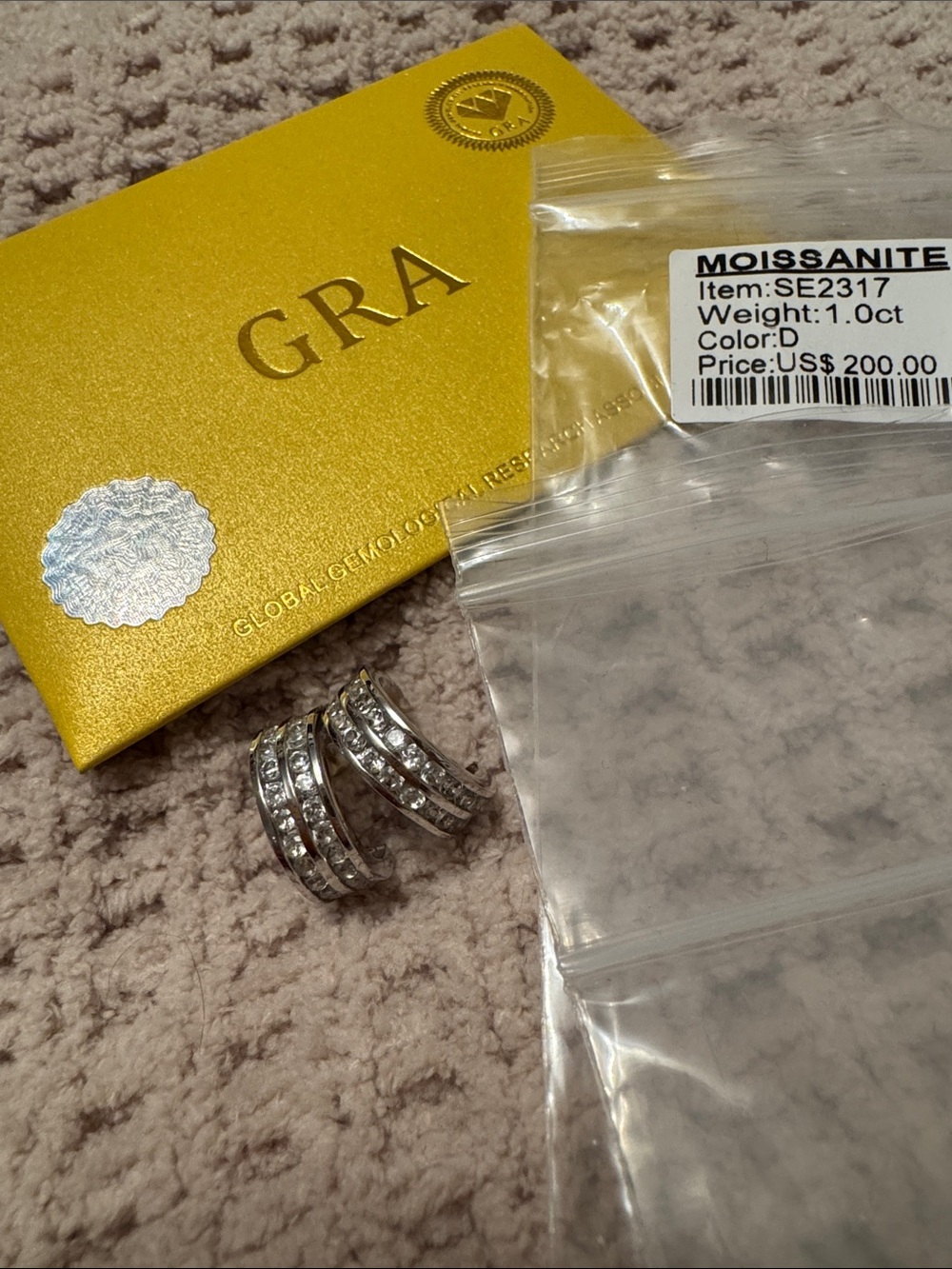 Moissanite silver double Row Hoop Earrings - Silver nwt GRA